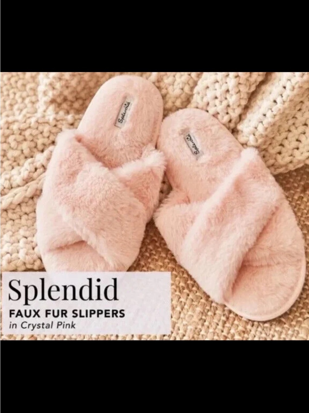 Splendid Plush Faux-Fur Crossband Slippers in Crystal Pink Sz 9/10 M/L